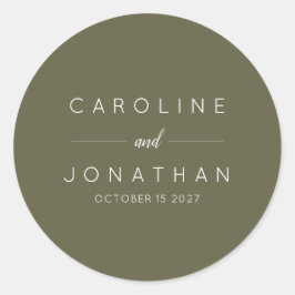 Pegatina Redonda Matrimonio Minimalista moderno Moss Green Custom