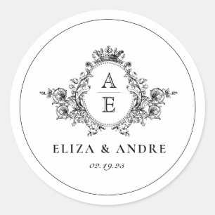 Pegatina Redonda Matrimonio personalizado del Escudo de monograma f