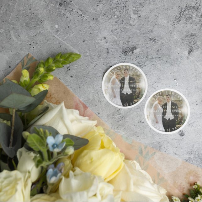 Pegatina Redonda Matrimonio personalizado gracias a la foto de Gold (Custom Wedding Thanks Golden Confetti Photo Classic Round Sticker)