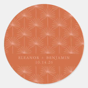 Pegatina Redonda Matrimonio personalizado Naranja Quemado Botánico