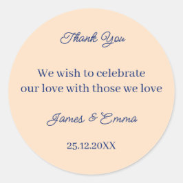 Pegatina Redonda Matrimonio personalizado simple beige
