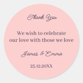 Pegatina Redonda Matrimonio personalizado simple de Peach