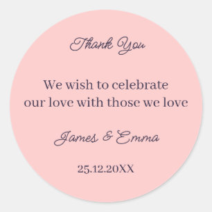 Pegatina Redonda Matrimonio personalizado simple de Peach