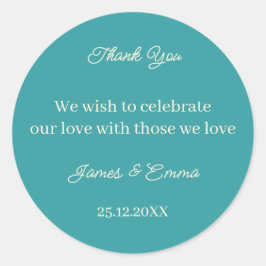 Pegatina Redonda Matrimonio personalizado Verde azulado simple