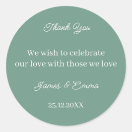 Pegatina Redonda Matrimonio personalizado verde simple