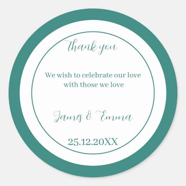 Pegatina Redonda Matrimonio personalizado verde simple (Anverso)