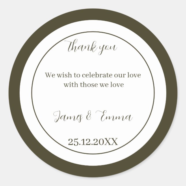 Pegatina Redonda Matrimonio personalizado verde simple (Anverso)