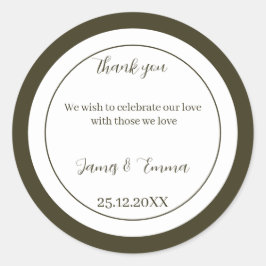 Pegatina Redonda Matrimonio personalizado verde simple