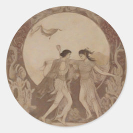 Pegatina Redonda Matrimonio sumeriano en la Luna de Otoño