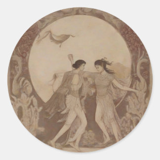 Pegatina Redonda Matrimonio sumeriano en la Luna de Otoño