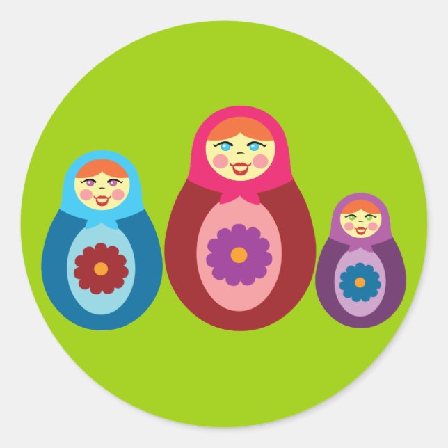 Pegatina Redonda Matryoshka Dolls (Anverso)