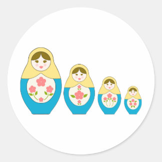 Pegatina Redonda Matryoshka Muñecas rusas de nidificación