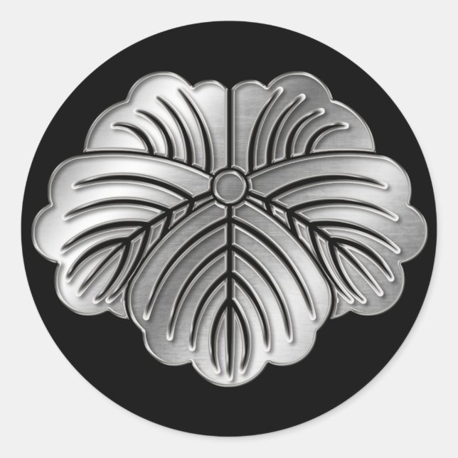Pegatina Redonda Matsunaga Clan Kamon Silver Chrome (Anverso)