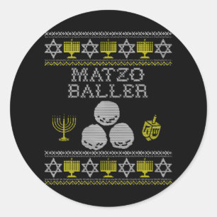 Pegatina Redonda Matzo Baller Funny Hanukkah Balls de Matzah