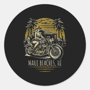 Pegatina Redonda Maui Bei Motocicleta Hawaii Hotrod Vintage Desi