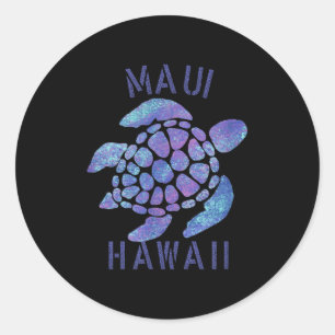 Pegatina Redonda Maui, Hawaii Diseño de Playa _ Regalo de tortuga t
