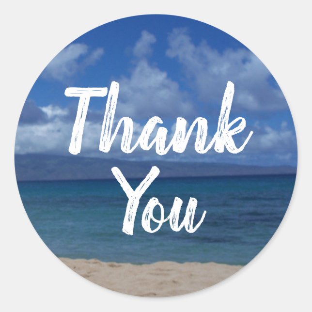 Pegatina Redonda Maui Hawaii Playa Vista al Mar (Anverso)