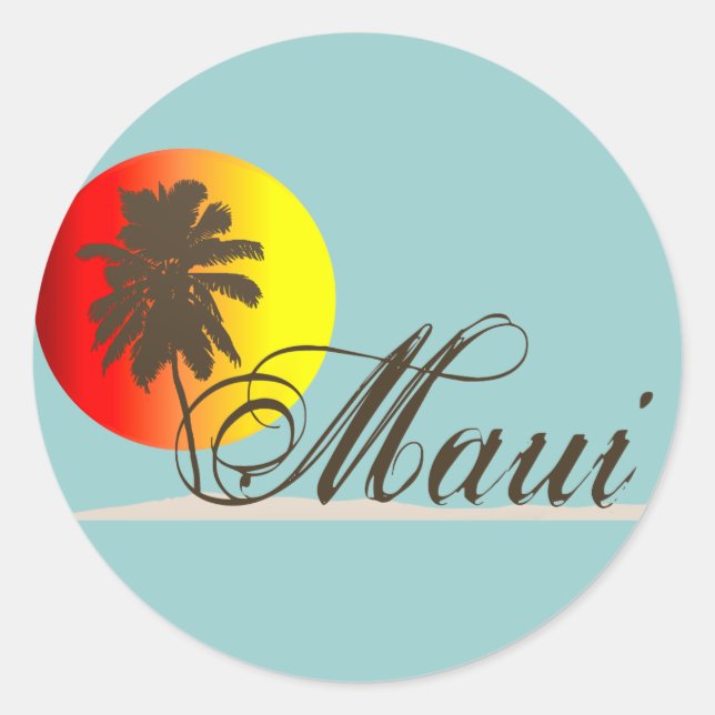 Pegatina Redonda Maui Hawaii Souvenir (Anverso)