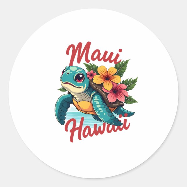 Pegatina Redonda Maui Hawaii T Shirt Chica Women Niños Sea Turtle H (Anverso)