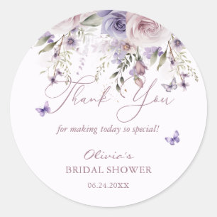 Pegatina Redonda Mauve Morple Butterfly Bridal Shower