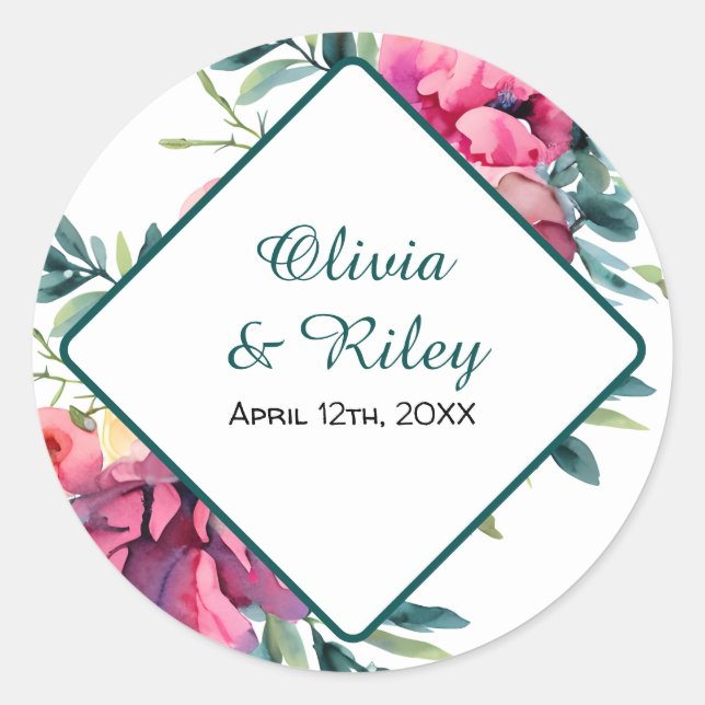 Pegatina Redonda Mauve y Burgundy Floral Wedding RSVP (Anverso)