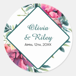 Pegatina Redonda Mauve y Burgundy Floral Wedding RSVP