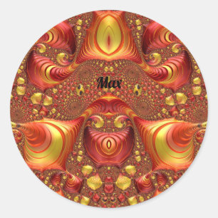 Pegatina Redonda MAX ~ Diseño fractal rojo marrón amarillo ~ ~