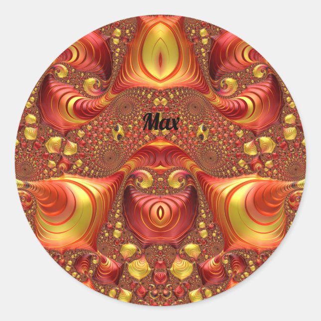 Pegatina Redonda MAX ~ Diseño fractal rojo marrón amarillo ~ ~ (Anverso)