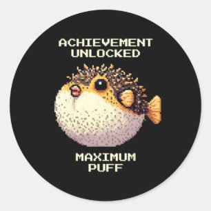 Pegatina Redonda Max Puff Logró Pixel Pufferfish Arte Retro Gamer
