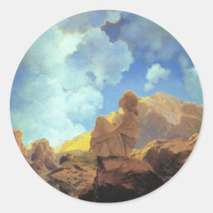 Pegatina Redonda Maxfield Parrish Mañana 1922 Nube Azul Arte Fino