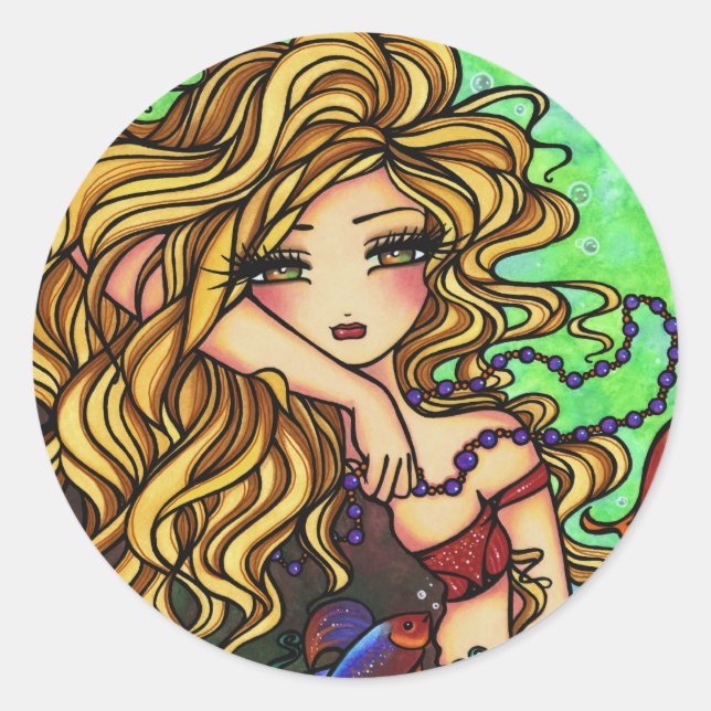 Pegatina Redonda "Maxine" Mermaid Beta Fantasy Fairy Art (Anverso)