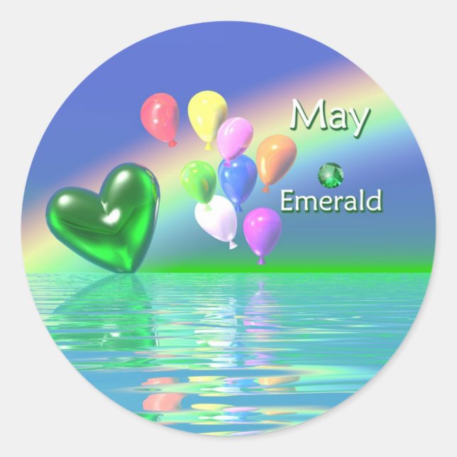 Pegatina Redonda May Birthday Emerald Heart (Anverso)