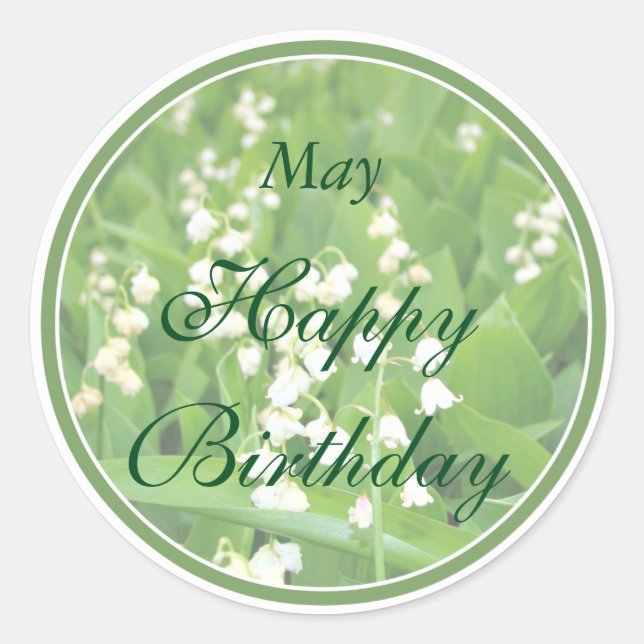 Pegatina Redonda May White Lily del Valle Cumpleaños (Anverso)