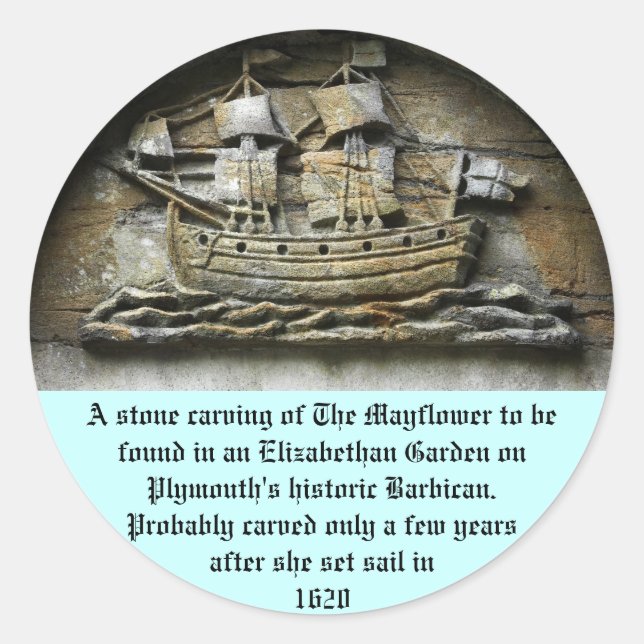 Pegatina Redonda Mayflower - pegatinas de acción de gracias tallado (Anverso)