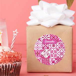 Pegatina Redonda Mayólica de verano rojo Mediterráneo siciliano