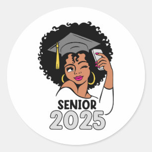 Pegatina Redonda Mayores De 2025 Graduación 25 Mujeres Afronegras