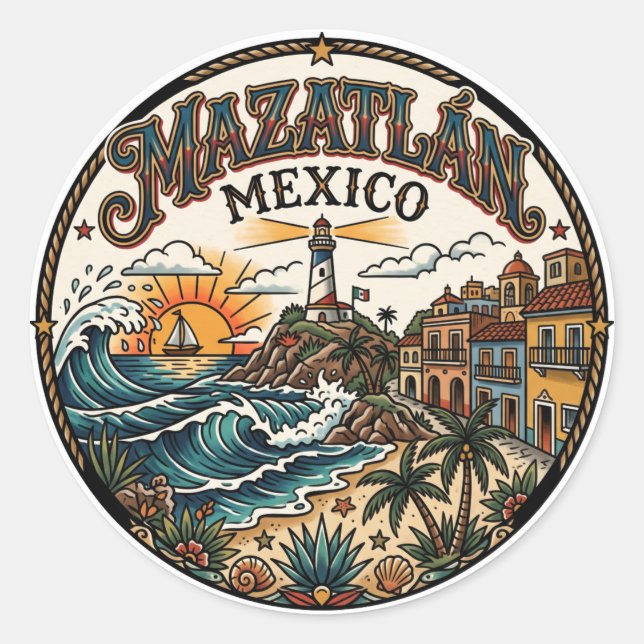 Pegatina Redonda Mazatlán México (Anverso)