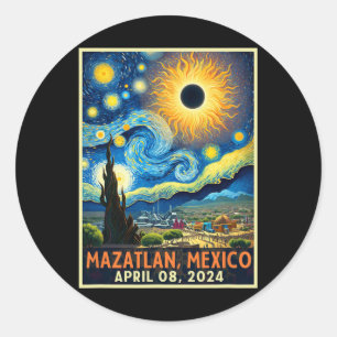 Pegatina Redonda Mazatlán México Eclipse solar total 2024 Starry Ni