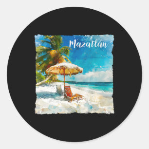 Pegatina Redonda Mazatlán México Hermosas playas Palm Trees Souble