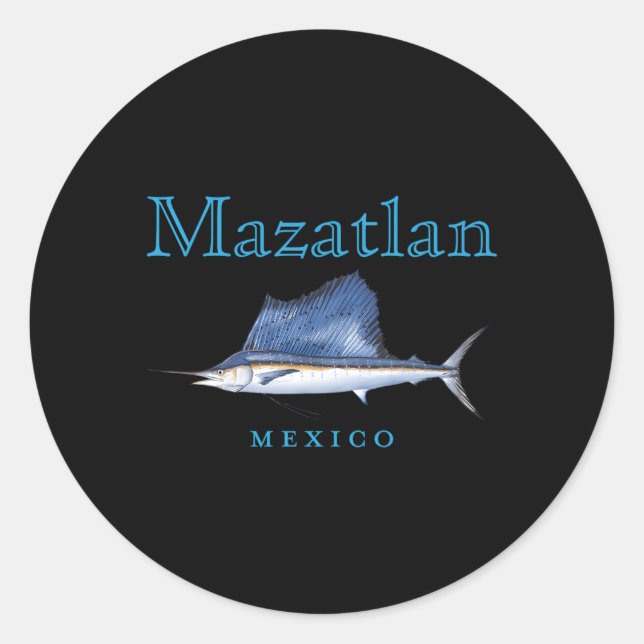 Pegatina Redonda Mazatlán México Sailfish (Anverso)
