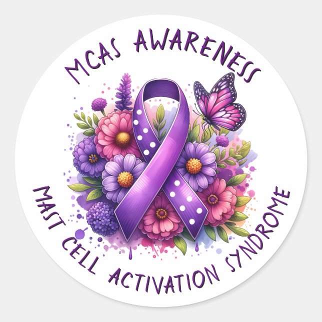 Pegatina Redonda MCAS Mast Cell Activation Syndrome Awareness (Anverso)