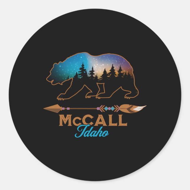 Pegatina Redonda Mccall Idaho Bear Starry Night Sky Forest Novedad (Anverso)