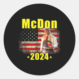 Pegatina Redonda Mcdon 2024 Funny Donald Trump Cocina francesa frit
