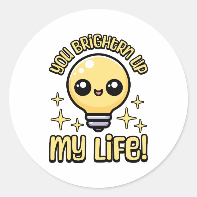 Pegatina Redonda ¡Me Aclaras La Vida! Cute Lightbulbo Pun (Anverso)