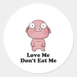 Pegatina Redonda Me amo, no me comas diseño de cerdo