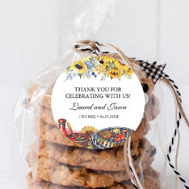 Pegatina Redonda Me caso con barbacoa Girasol Rústico Fiesta de Com