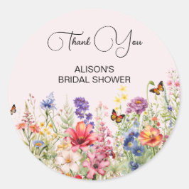 Pegatina Redonda Me da mariposas flores de la novia