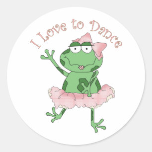 Pegatina Redonda Me encanta bailar balerina Frog Pink