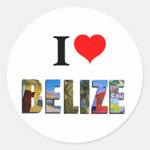 Pegatina Redonda Me encanta Belice Heart Tropical Beach Travel Foto