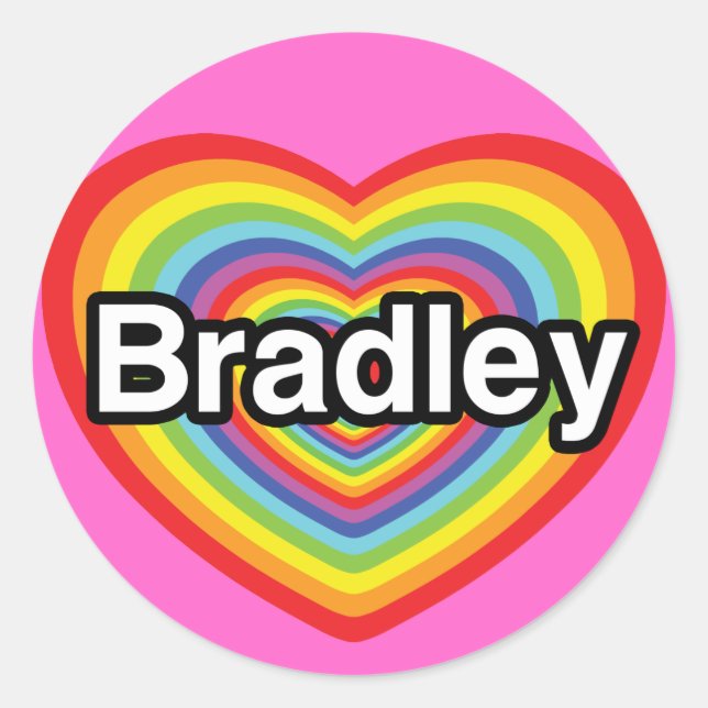 Pegatina Redonda Me encanta Bradley: corazón de arco iris (Anverso)